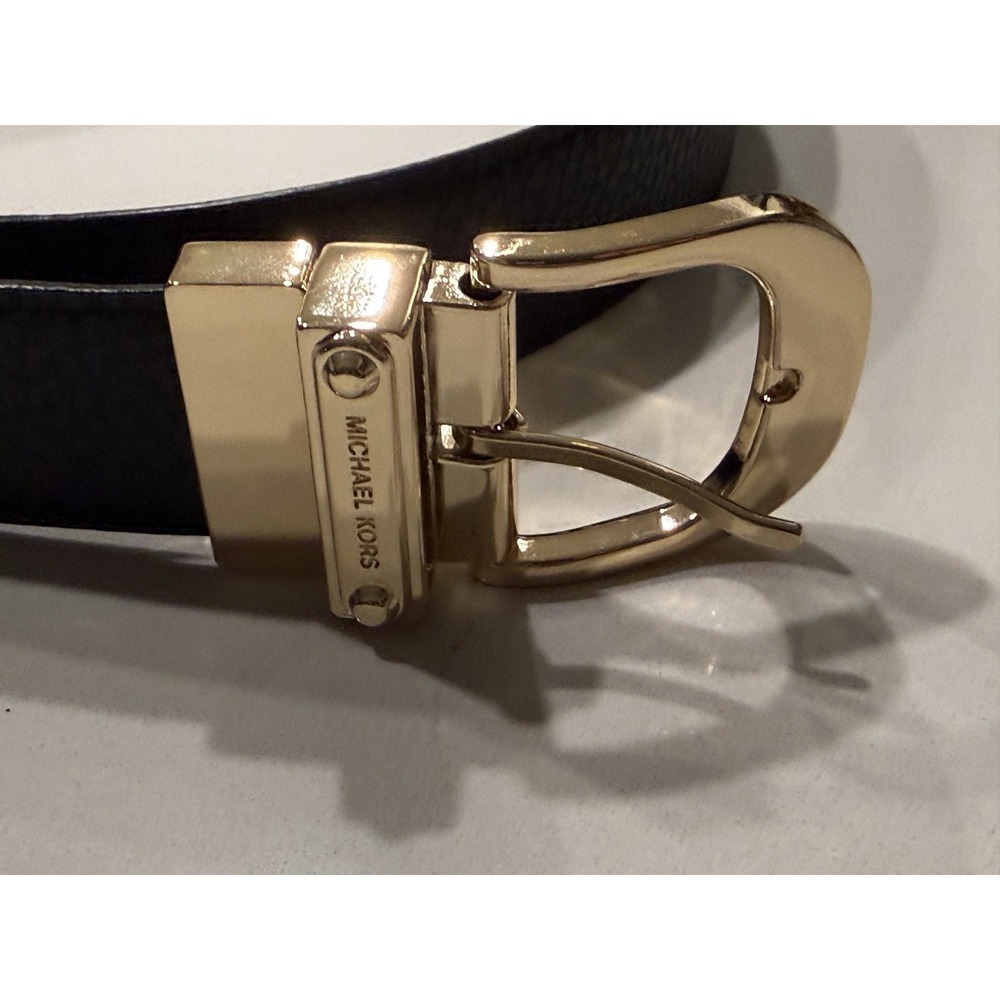 MICHAEL KORS Women's Reversible Leather Belt Black Size 40 Logo Buckle